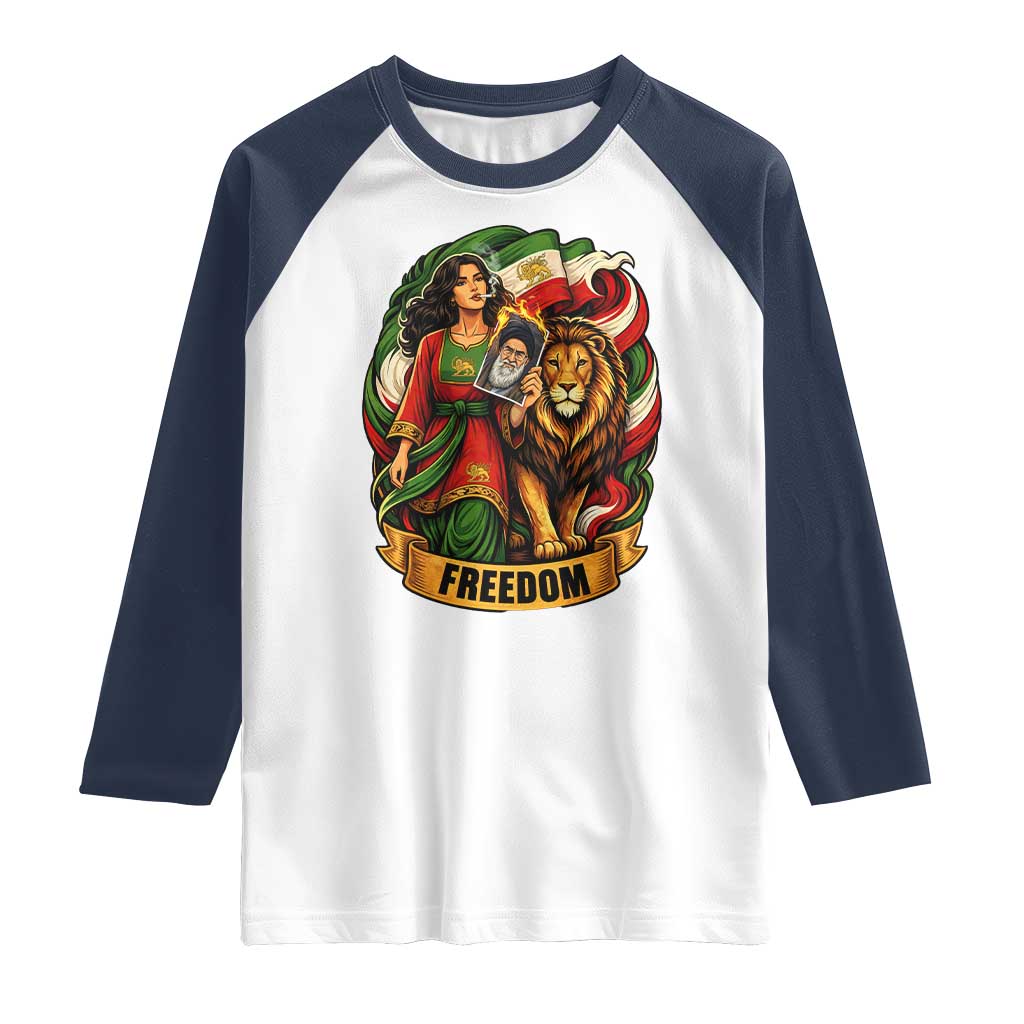 Woman Life Freedom Raglan Shirt Iranian Women Resistance Pride TS12 White Navy Print Your Wear