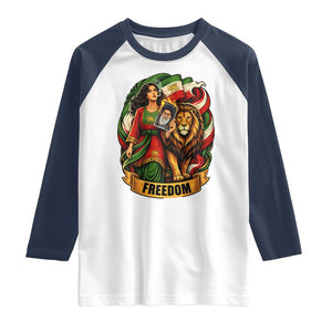 Woman Life Freedom Raglan Shirt Iranian Women Resistance Pride TS12 White Navy Print Your Wear