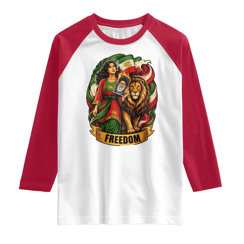 Woman Life Freedom Raglan Shirt Iranian Women Resistance Pride TS12 White Red Print Your Wear