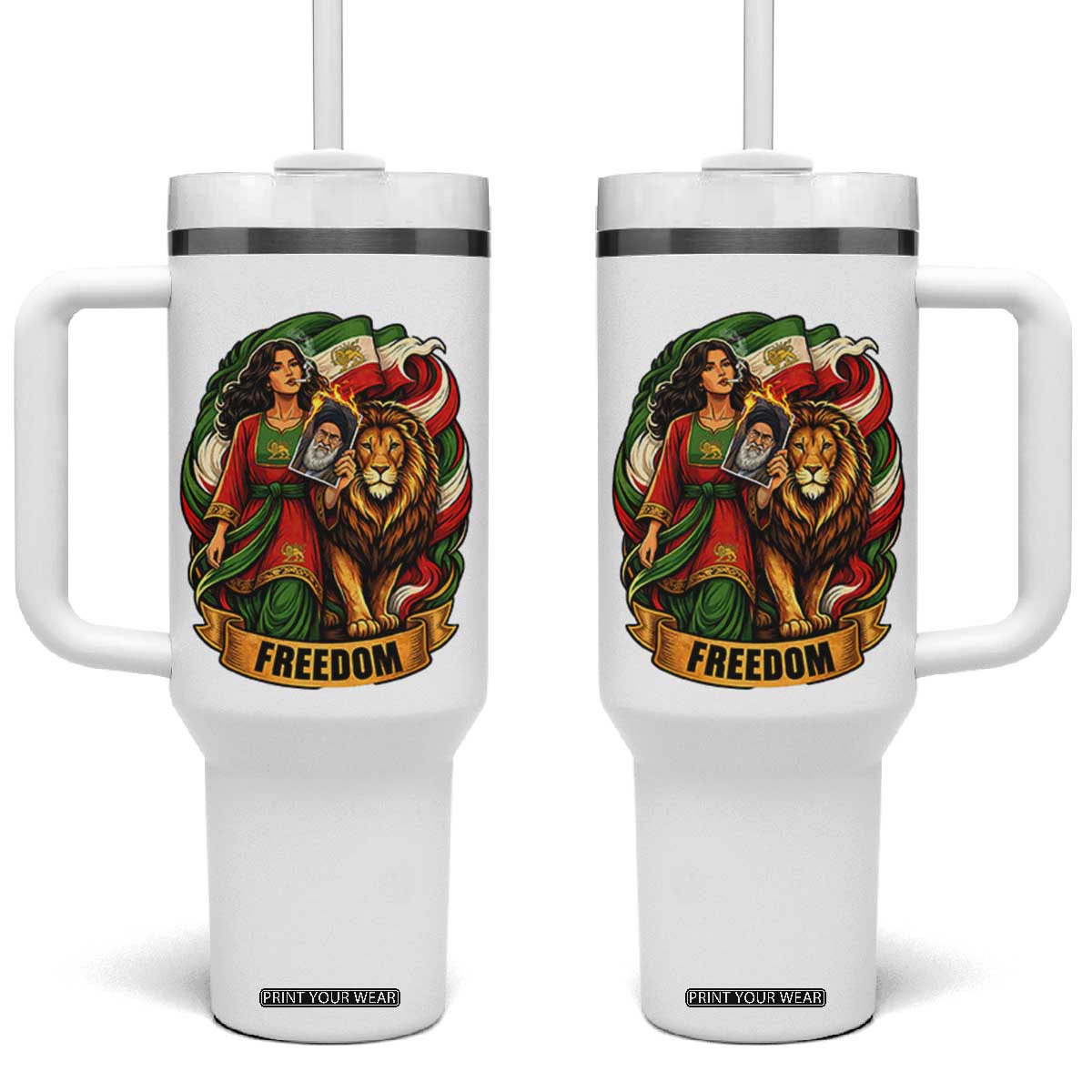 Woman Life Freedom Tumbler With Handle Iranian Women Resistance Pride TS12 One Size: 40 oz White Print Your Wear