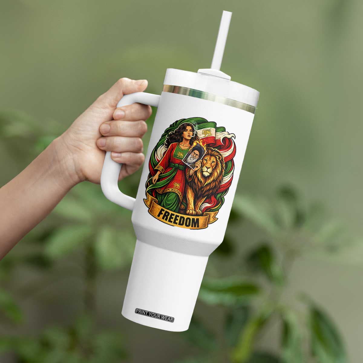 Woman Life Freedom Tumbler With Handle Iranian Women Resistance Pride TS12 Print Your Wear