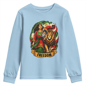Woman Life Freedom Youth Sweatshirt Iranian Women Resistance Pride TS12 Light Blue Print Your Wear