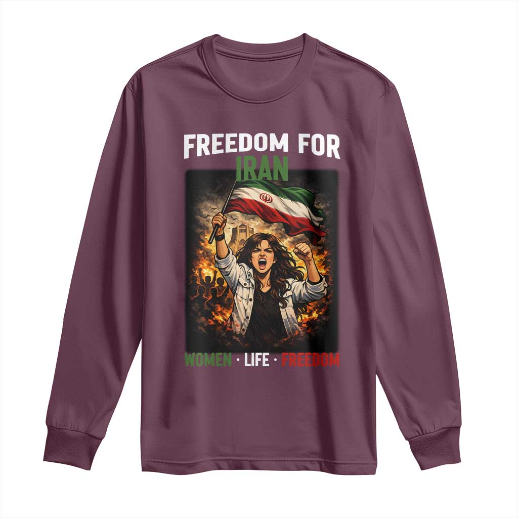 Iran Womens Protest Long Sleeve Shirt Freedom For Iran Resistance Movement TS12 Maroon Print Your Wear