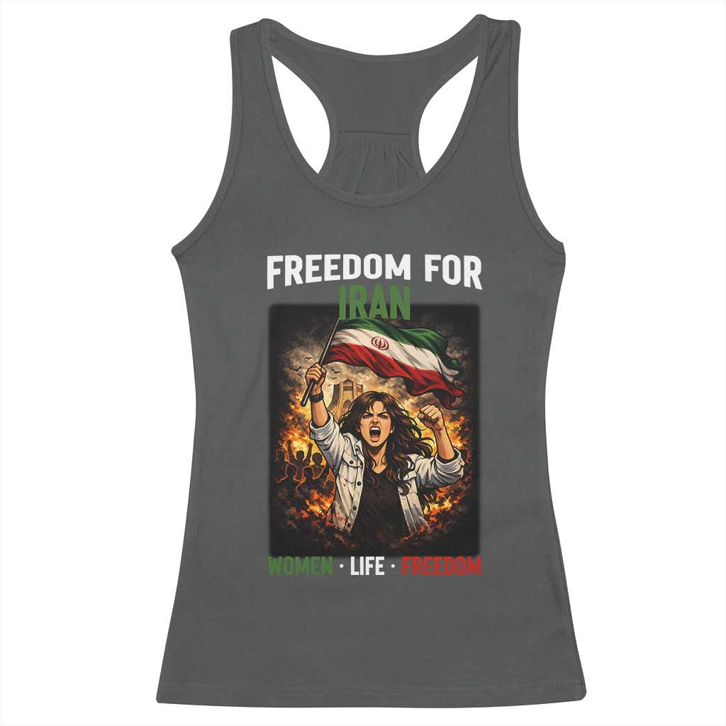 Iran Womens Protest Racerback Tank Top Freedom For Iran Resistance Movement TS12 Dark Heather Print Your Wear