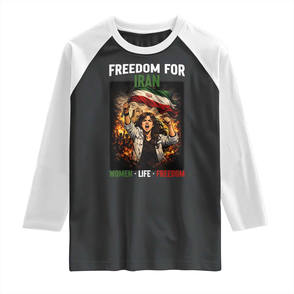 Iran Womens Protest Raglan Shirt Freedom For Iran Resistance Movement TS12 Black White Print Your Wear