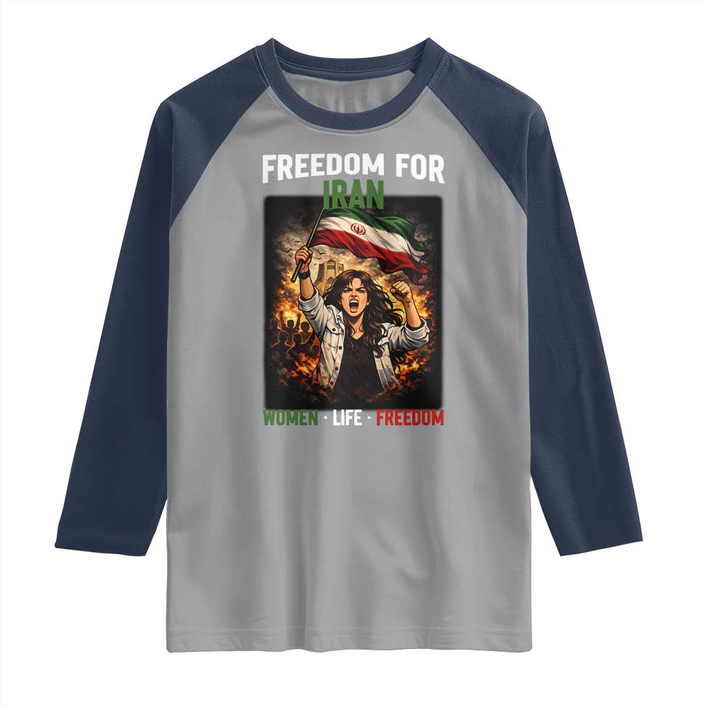 Iran Womens Protest Raglan Shirt Freedom For Iran Resistance Movement TS12 Sport Gray Navy Print Your Wear