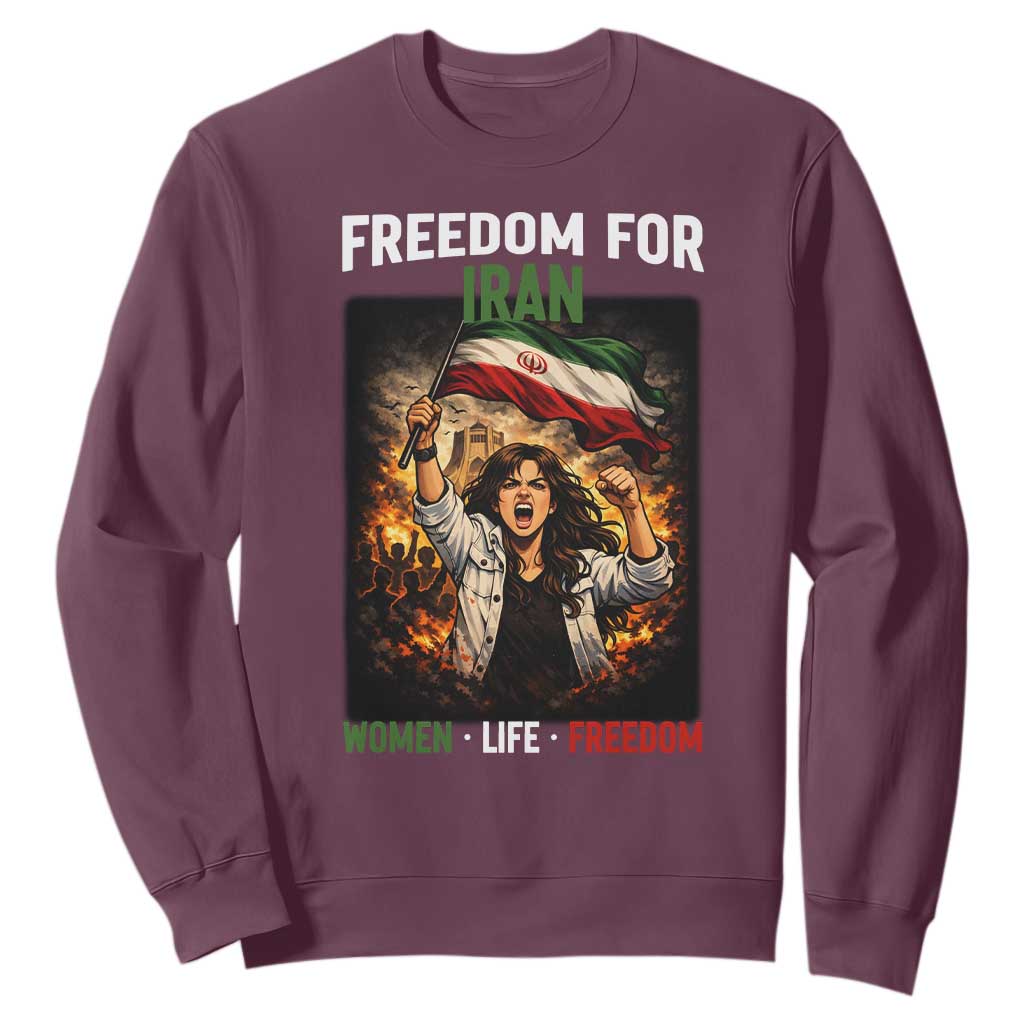 Iran Womens Protest Sweatshirt Freedom For Iran Resistance Movement TS12 Maroon Print Your Wear