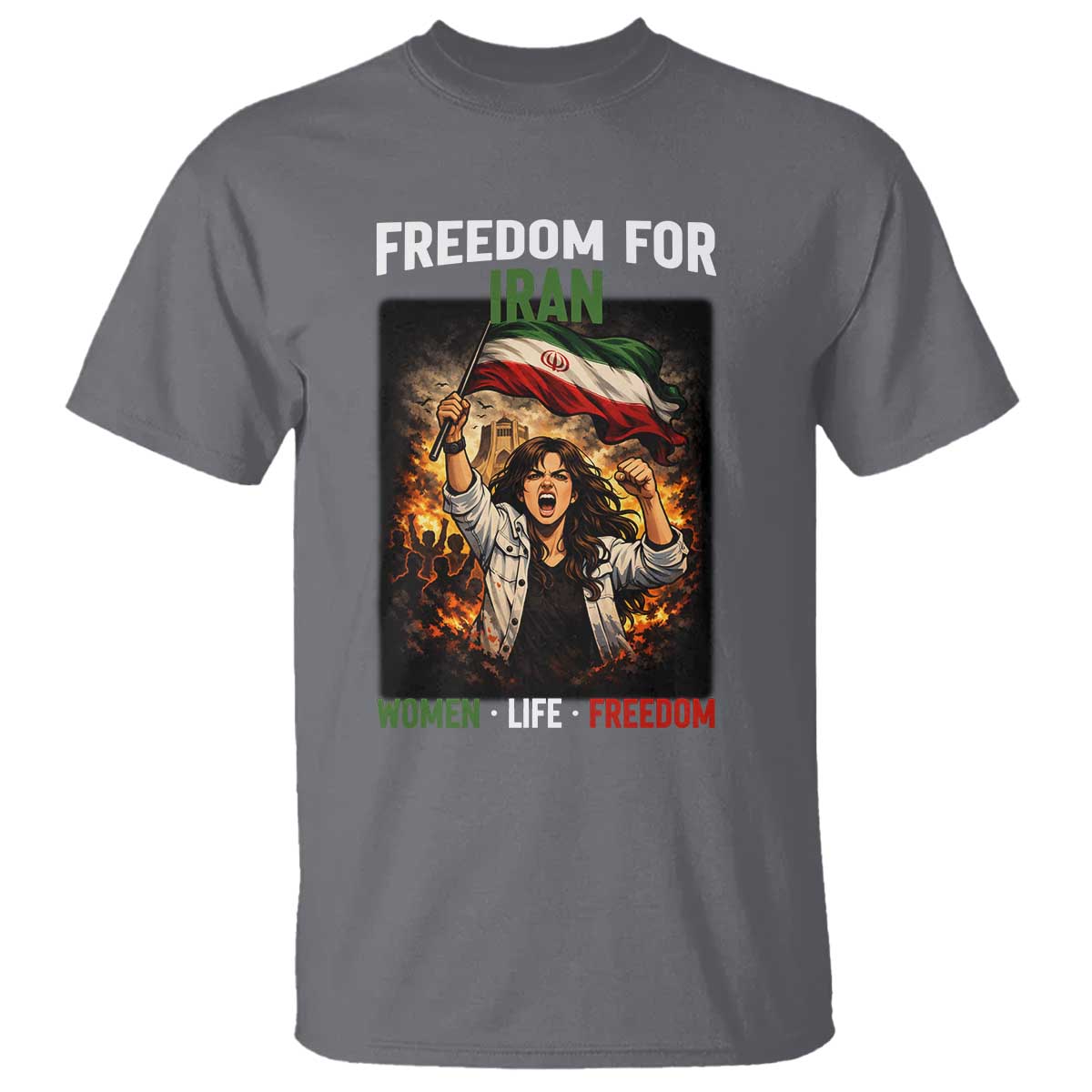 Iran Womens Protest T Shirt Freedom For Iran Resistance Movement TS12 Charcoal Print Your Wear