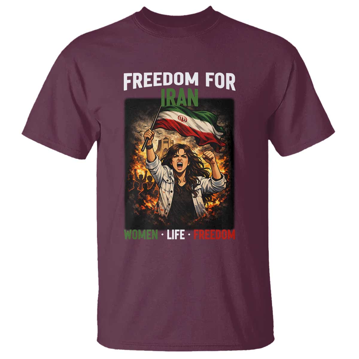 Iran Womens Protest T Shirt Freedom For Iran Resistance Movement TS12 Maroon Print Your Wear