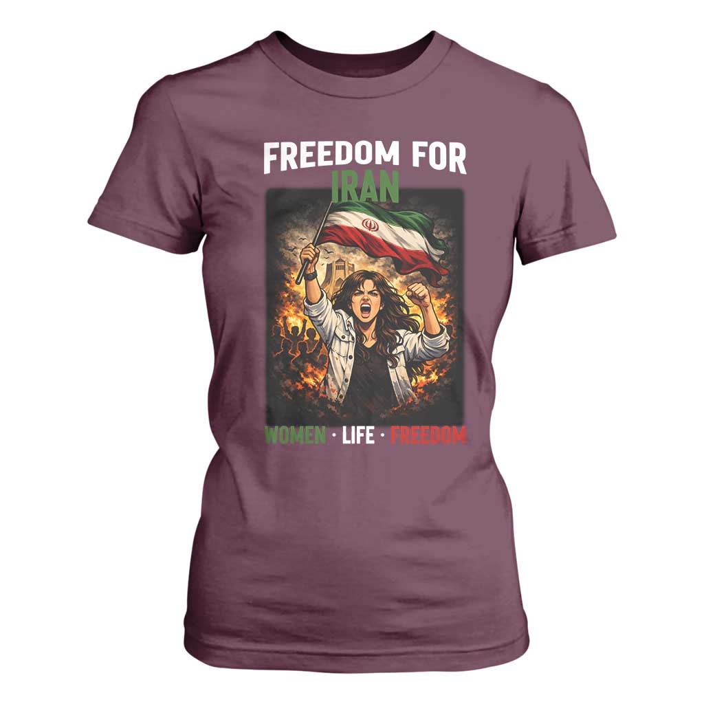 Iran Womens Protest T Shirt For Women Freedom For Iran Resistance Movement TS12 Maroon Print Your Wear