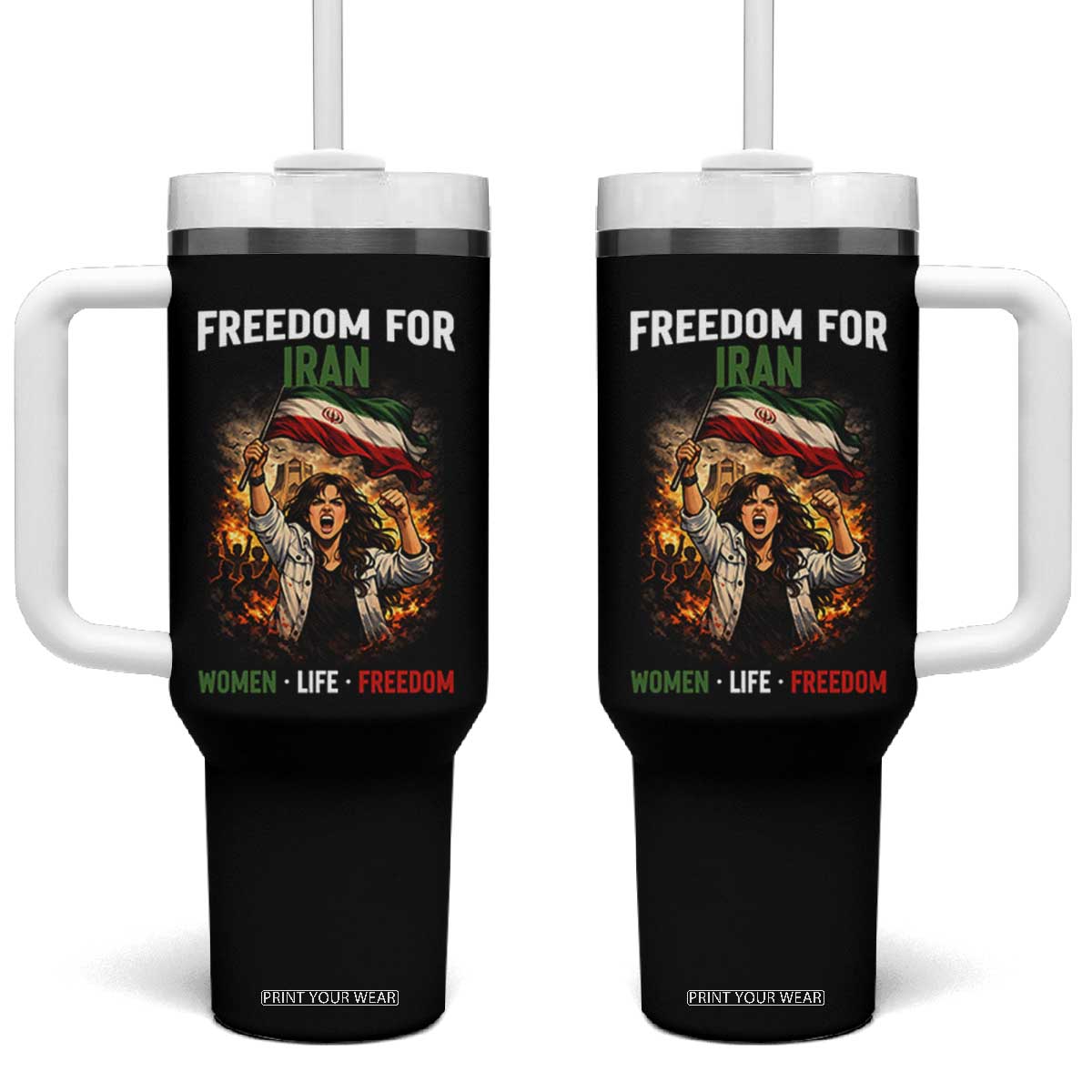 Iran Womens Protest Tumbler With Handle Freedom For Iran Resistance Movement TS12 One Size: 40 oz Black Print Your Wear