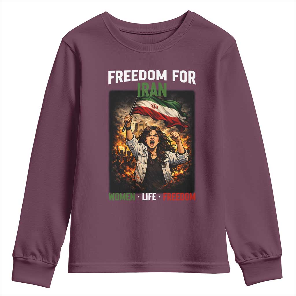 Iran Womens Protest Youth Sweatshirt Freedom For Iran Resistance Movement TS12 Maroon Print Your Wear