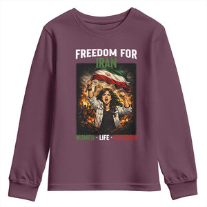 Iran Womens Protest Youth Sweatshirt Freedom For Iran Resistance Movement TS12 Maroon Print Your Wear