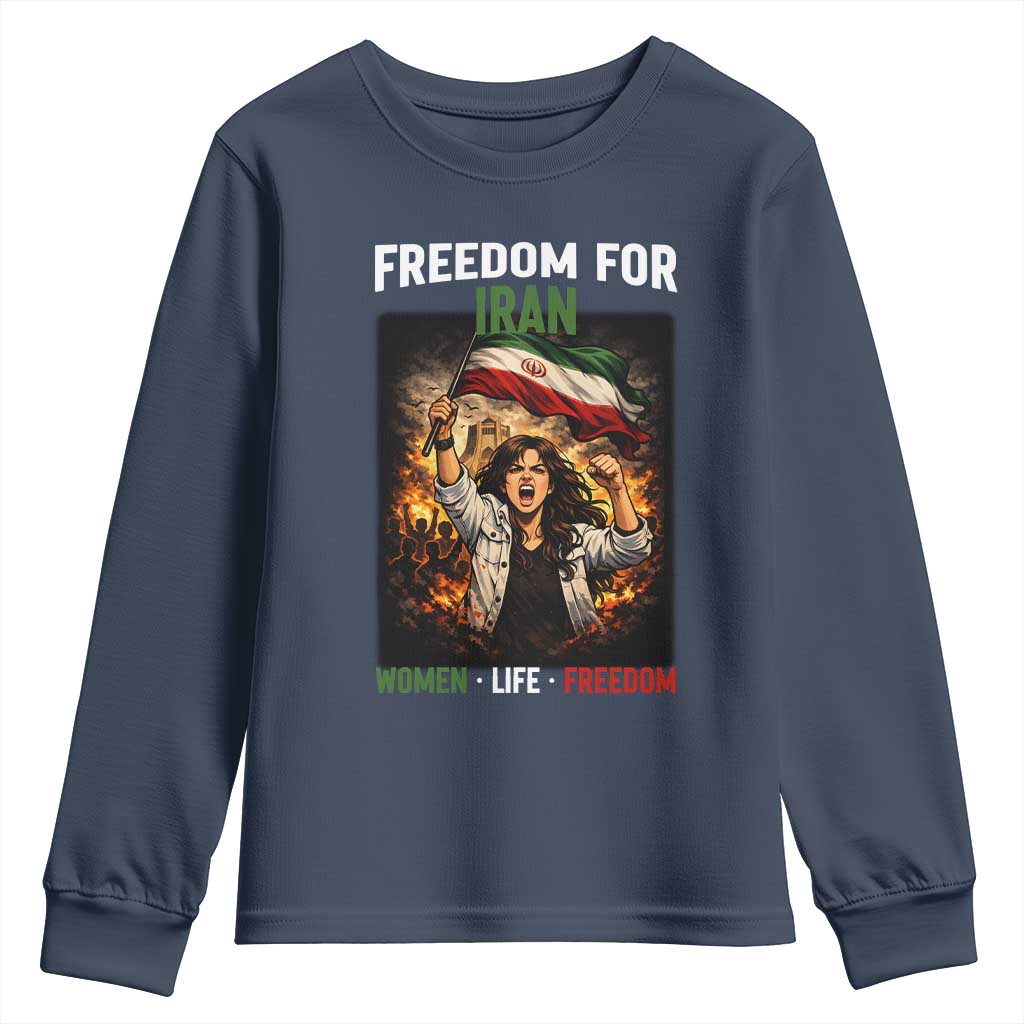 Iran Womens Protest Youth Sweatshirt Freedom For Iran Resistance Movement TS12 Navy Print Your Wear