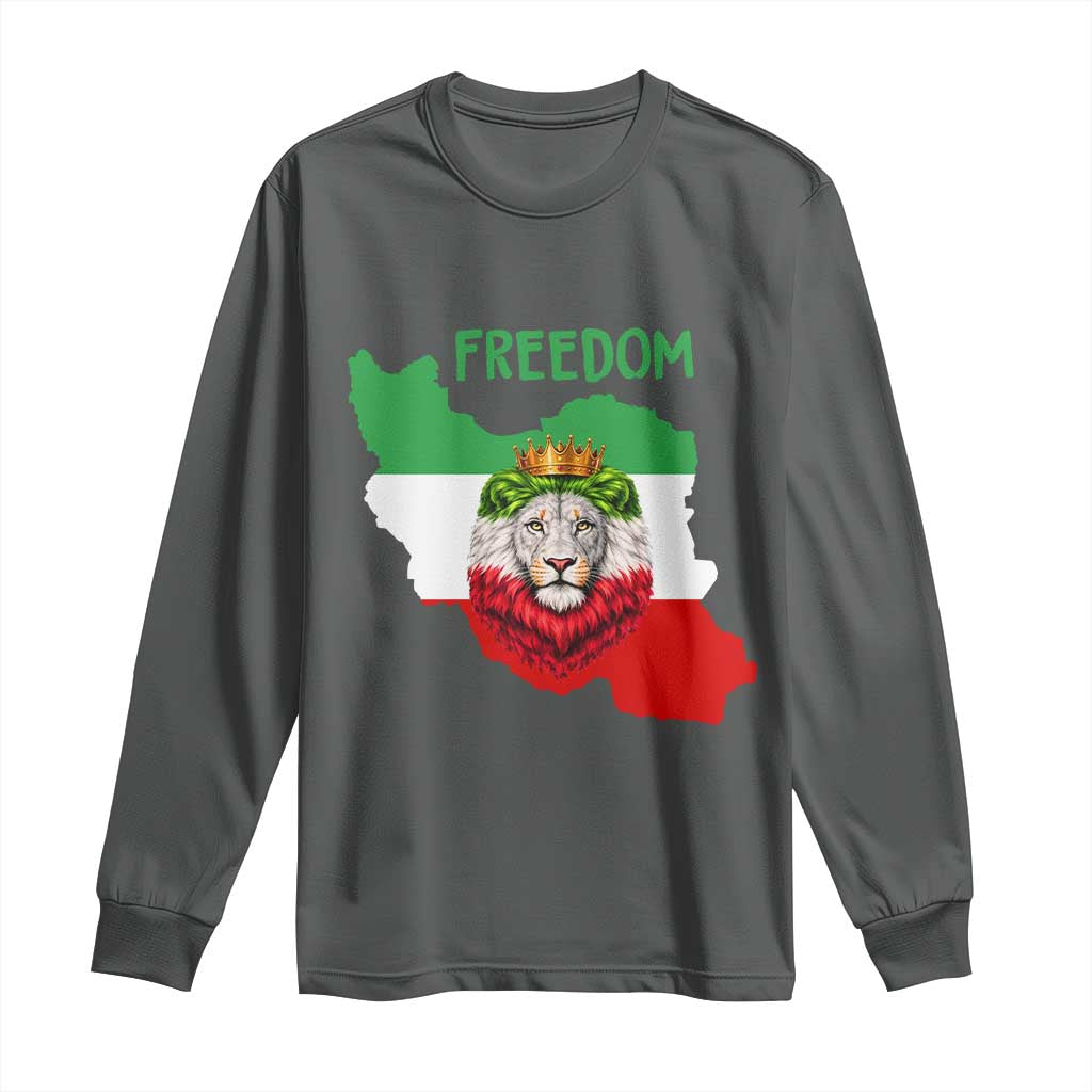Freedom Iran Long Sleeve Shirt Patriotic Persian Lion Resistance Movement Gift TS12 Dark Heather Print Your Wear