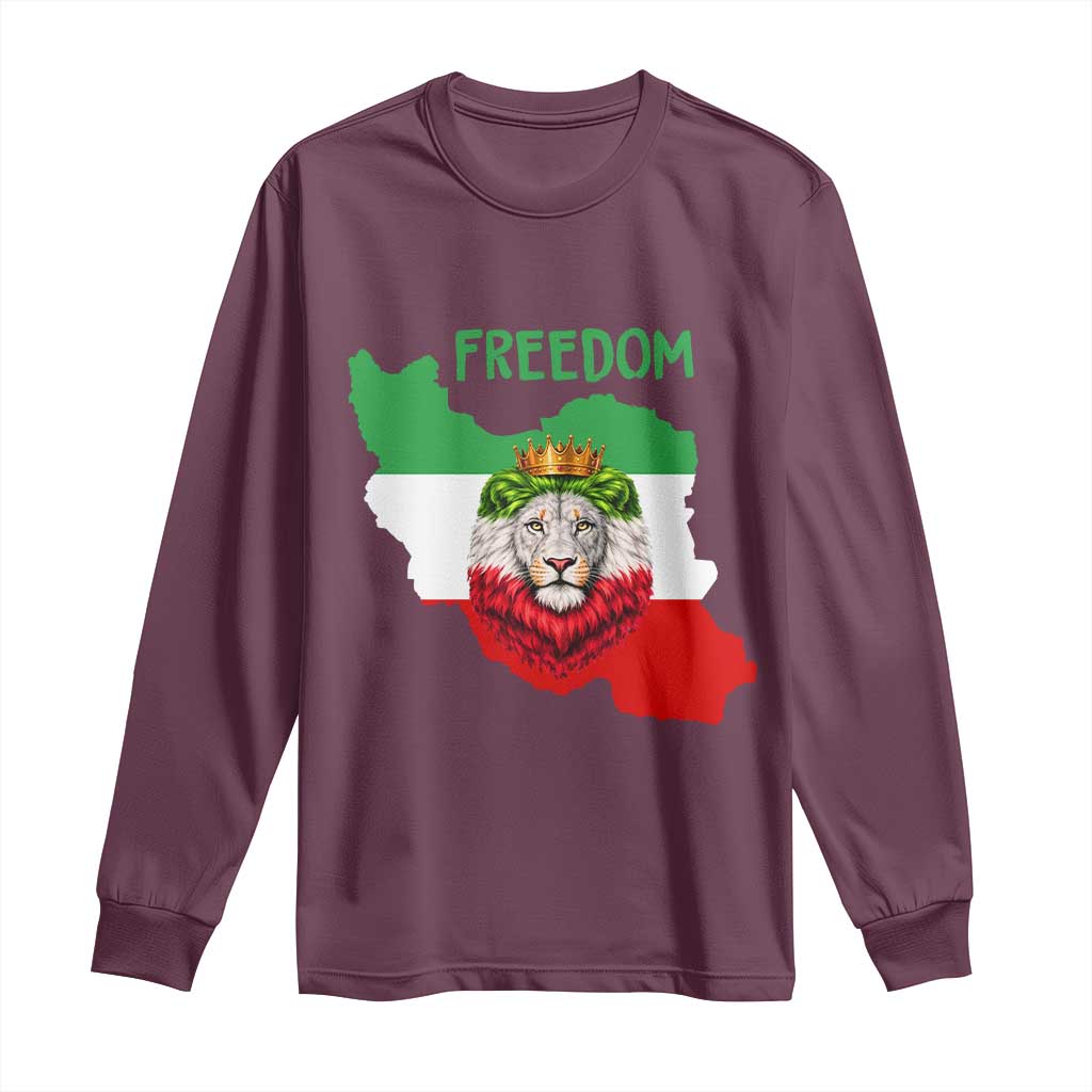 Freedom Iran Long Sleeve Shirt Patriotic Persian Lion Resistance Movement Gift TS12 Maroon Print Your Wear