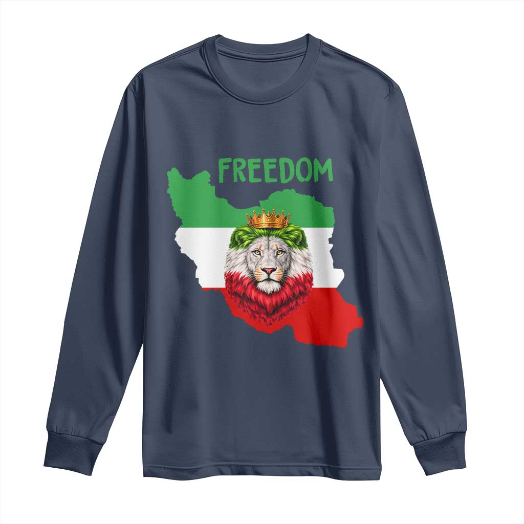 Freedom Iran Long Sleeve Shirt Patriotic Persian Lion Resistance Movement Gift TS12 Navy Print Your Wear