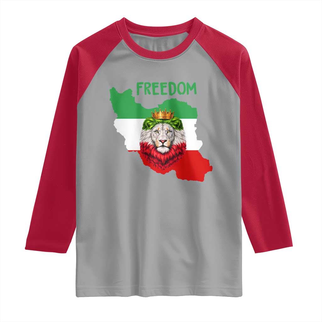 Freedom Iran Raglan Shirt Patriotic Persian Lion Resistance Movement Gift TS12 Sport Gray Red Print Your Wear