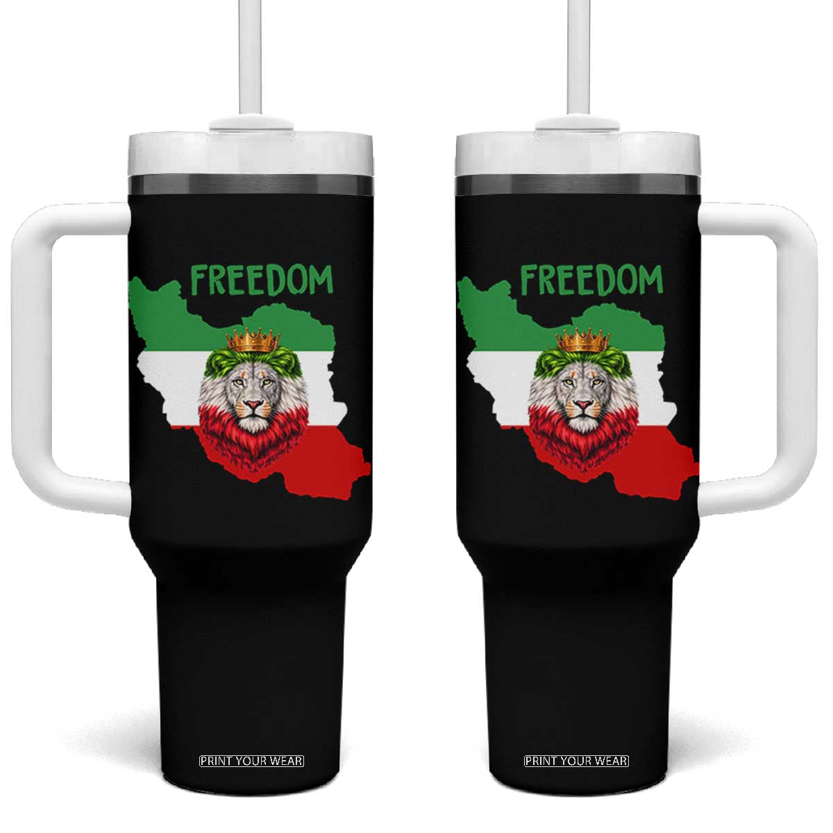 Freedom Iran Tumbler With Handle Patriotic Persian Lion Resistance Movement Gift TS12 One Size: 40 oz Black Print Your Wear