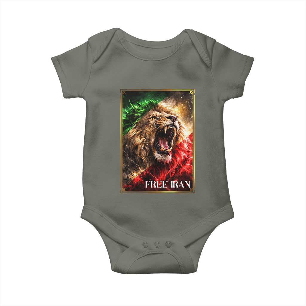 Free Iran Lion Baby Onesie Freedom Resistance Solidarity Movement Gift TS12 Military Green Print Your Wear