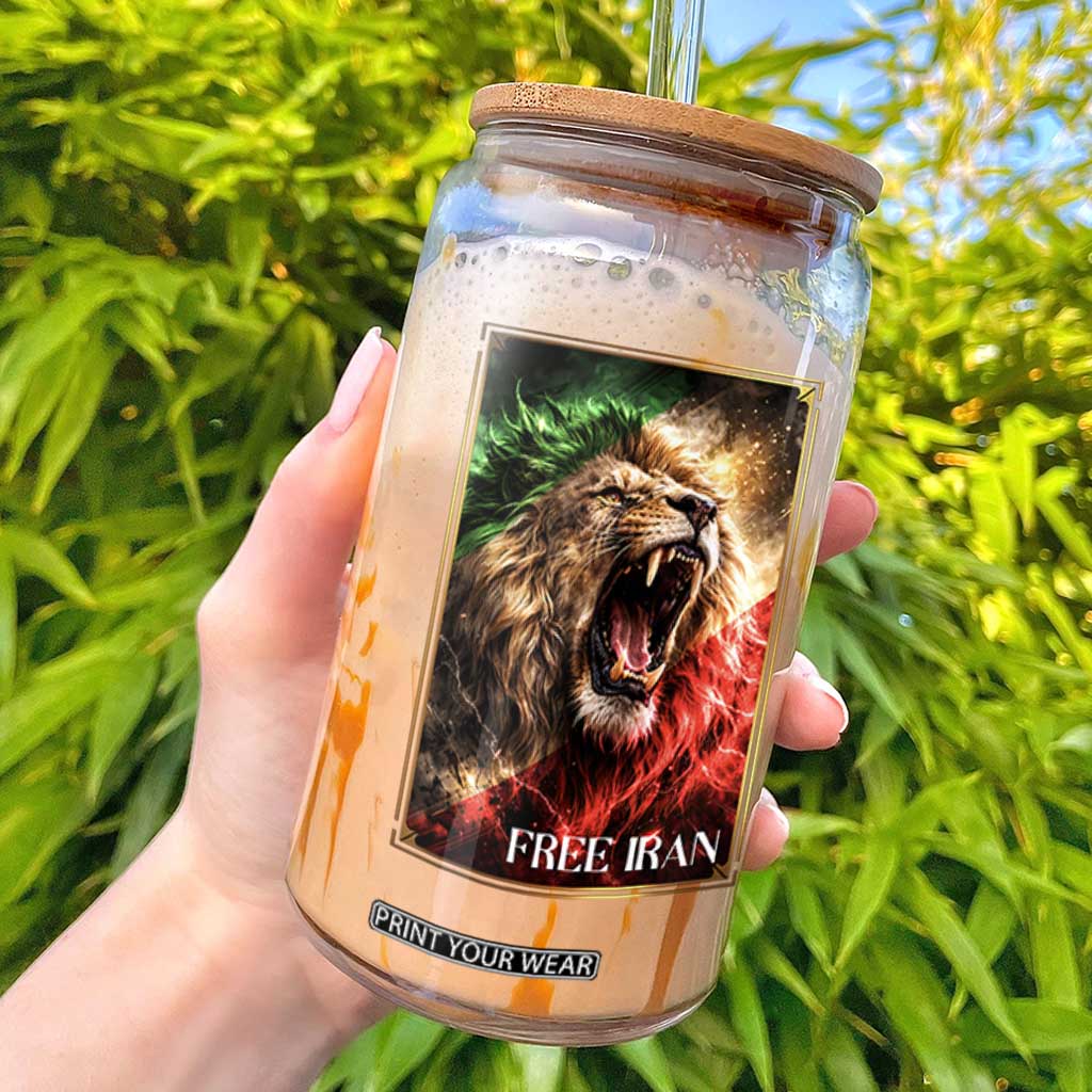 Free Iran Lion Glass Can Freedom Resistance Solidarity Movement Gift TS12 White Print Your Wear