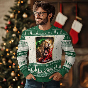 Free Iran Lion Ugly Christmas Sweater Freedom Resistance Solidarity Movement Gift TS12 Beige Green Print Your Wear