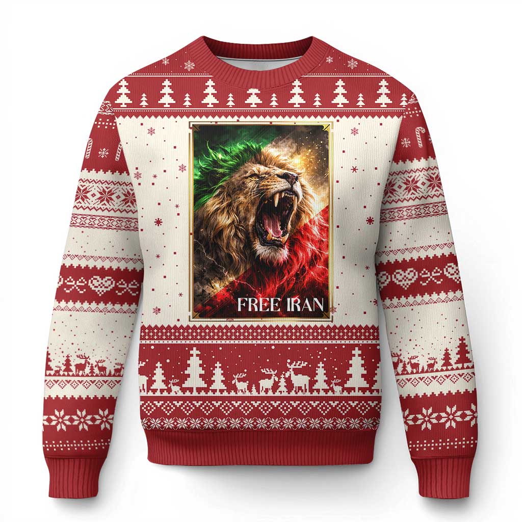 Free Iran Lion Ugly Christmas Sweater Freedom Resistance Solidarity Movement Gift TS12 Beige Red Print Your Wear
