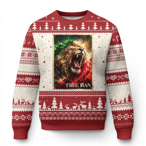 Free Iran Lion Ugly Christmas Sweater Freedom Resistance Solidarity Movement Gift TS12 Beige Red Print Your Wear