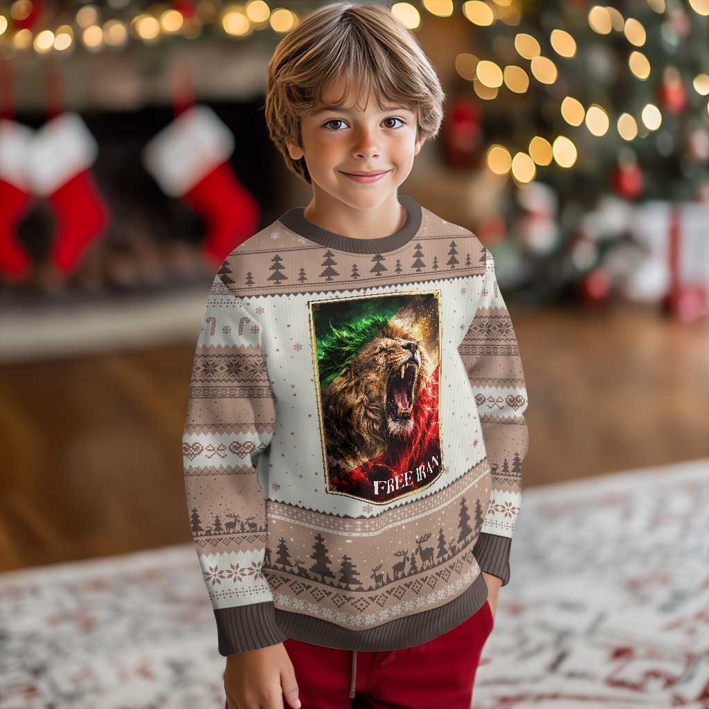 Free Iran Lion Ugly Christmas Sweater Freedom Resistance Solidarity Movement Gift TS12 Mocha Mousse Print Your Wear