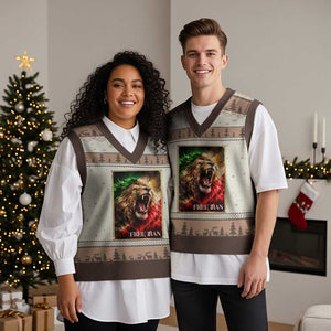 Free Iran Lion V-Neck Knit Sweater Vest Freedom Resistance Solidarity Movement Gift TS12 Mocha Mousse Print Your Wear