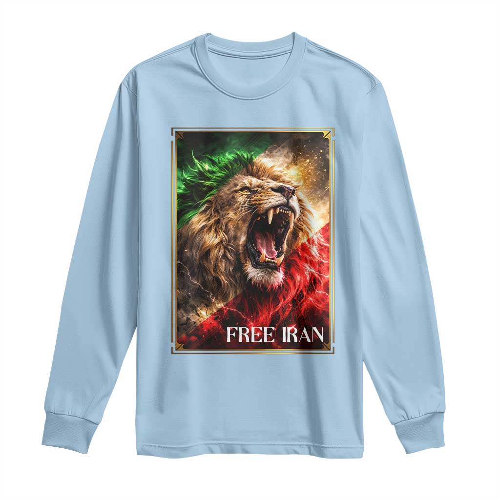 Free Iran Lion Long Sleeve Shirt Freedom Resistance Solidarity Movement Gift TS12 Light Blue Print Your Wear