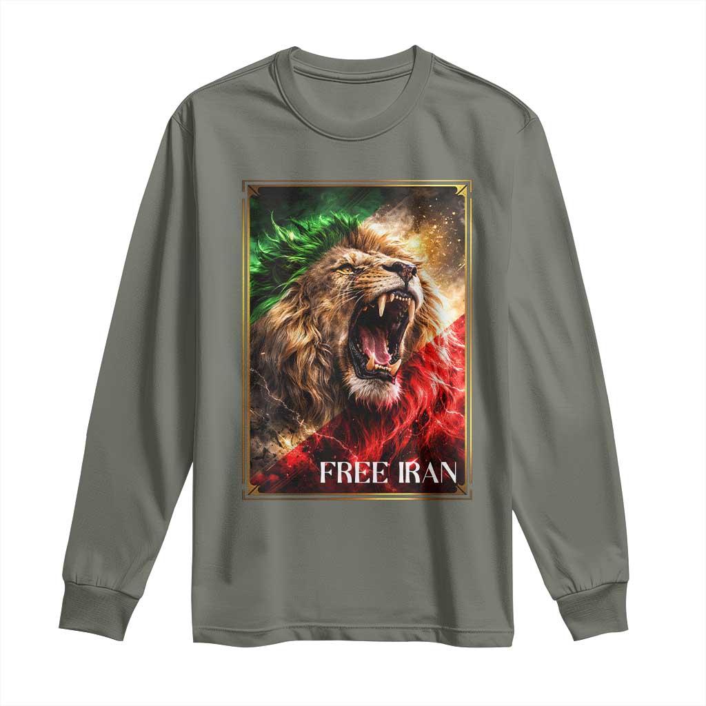 Free Iran Lion Long Sleeve Shirt Freedom Resistance Solidarity Movement Gift TS12 Military Green Print Your Wear