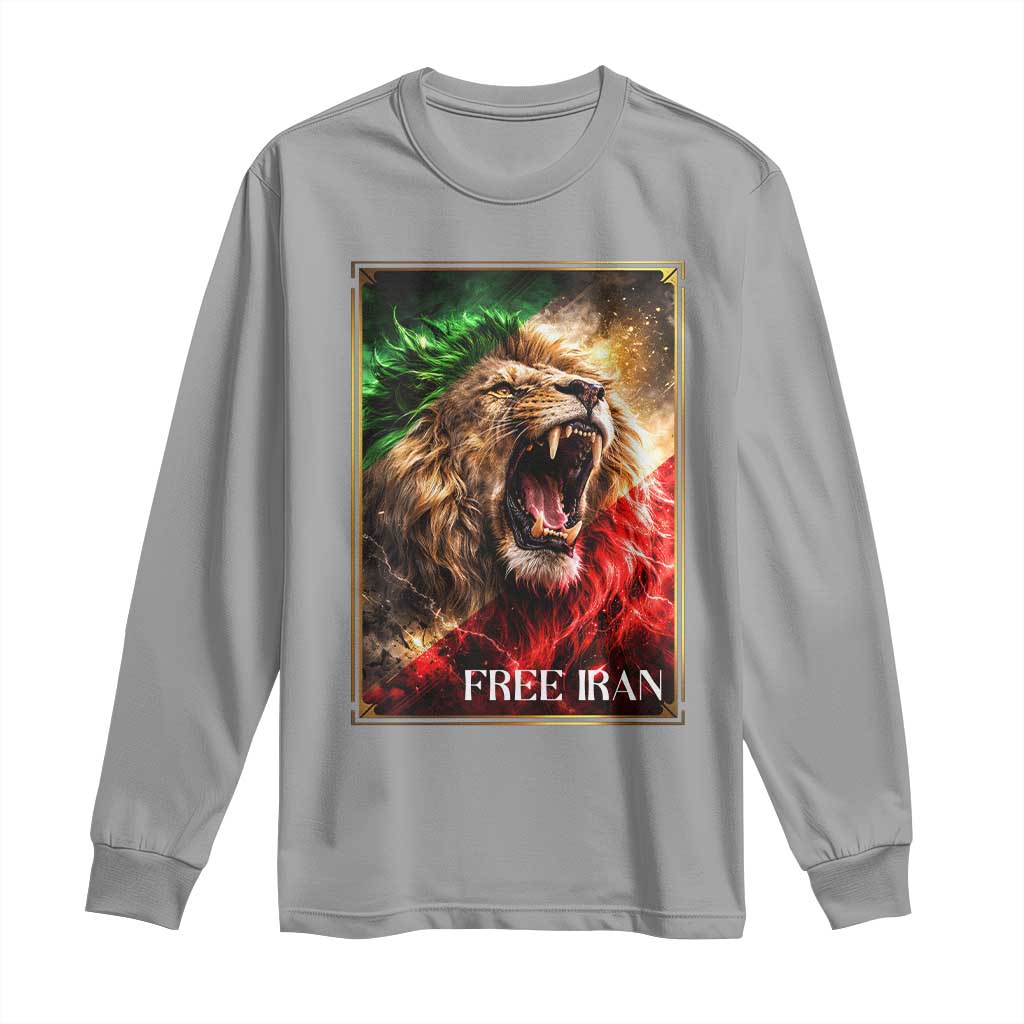 Free Iran Lion Long Sleeve Shirt Freedom Resistance Solidarity Movement Gift TS12 Sport Gray Print Your Wear