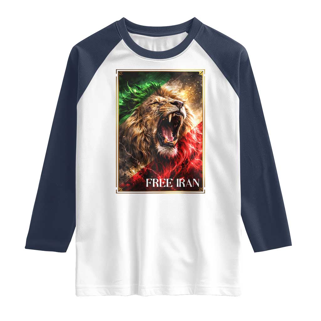 Free Iran Lion Raglan Shirt Freedom Resistance Solidarity Movement Gift TS12 White Navy Print Your Wear