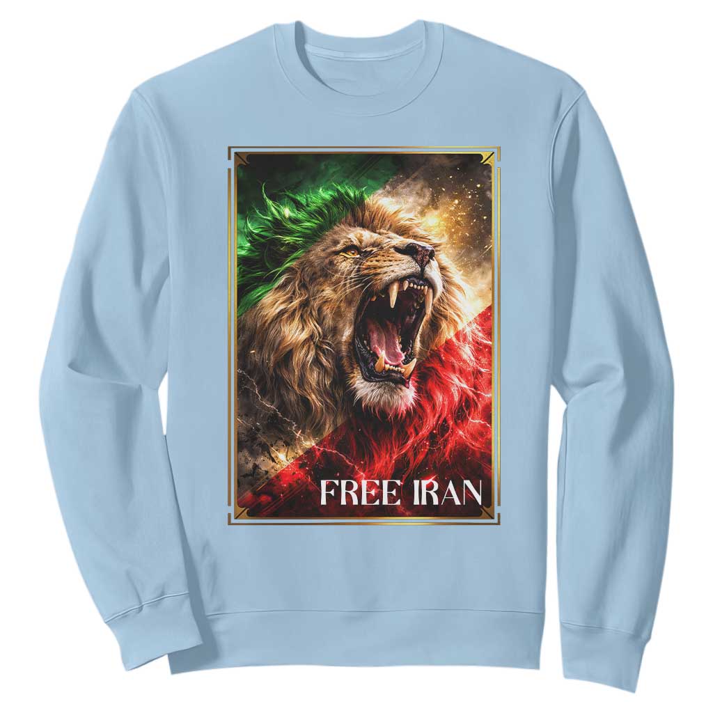 Free Iran Lion Sweatshirt Freedom Resistance Solidarity Movement Gift TS12 Light Blue Print Your Wear
