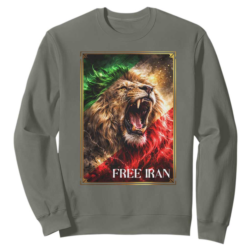 Free Iran Lion Sweatshirt Freedom Resistance Solidarity Movement Gift TS12 Military Green Print Your Wear