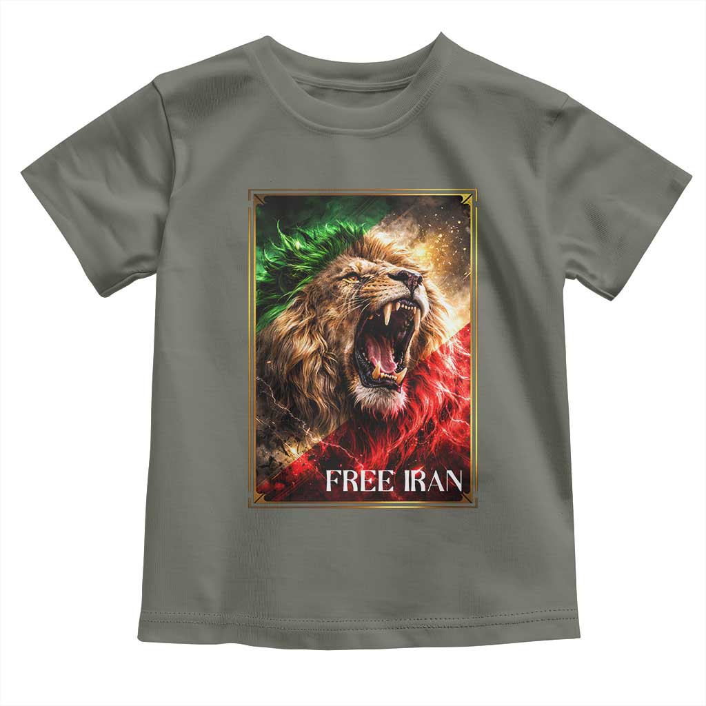 Free Iran Lion Toddler T Shirt Freedom Resistance Solidarity Movement Gift TS12 Military Green Print Your Wear