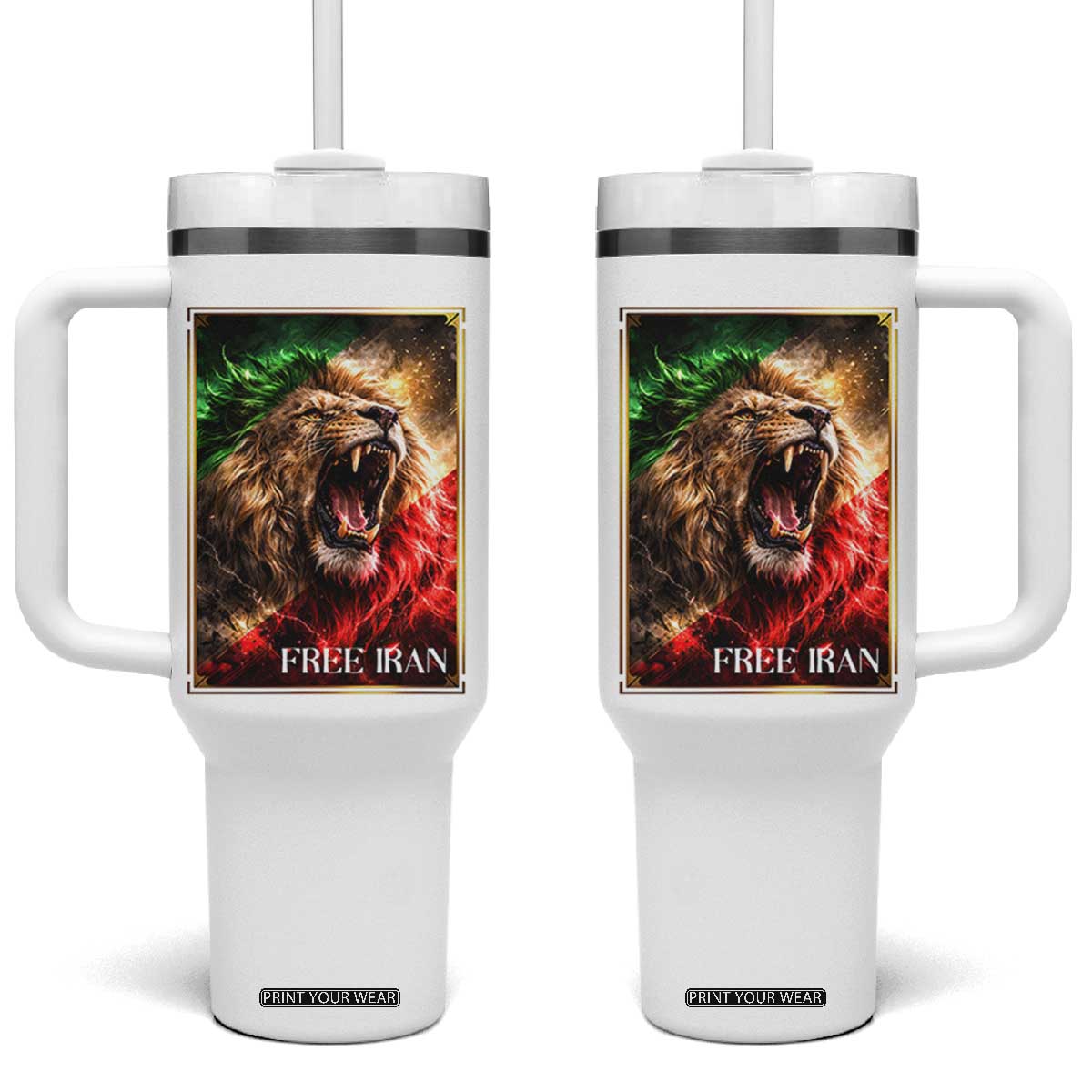 Free Iran Lion Tumbler With Handle Freedom Resistance Solidarity Movement Gift TS12 One Size: 40 oz White Print Your Wear