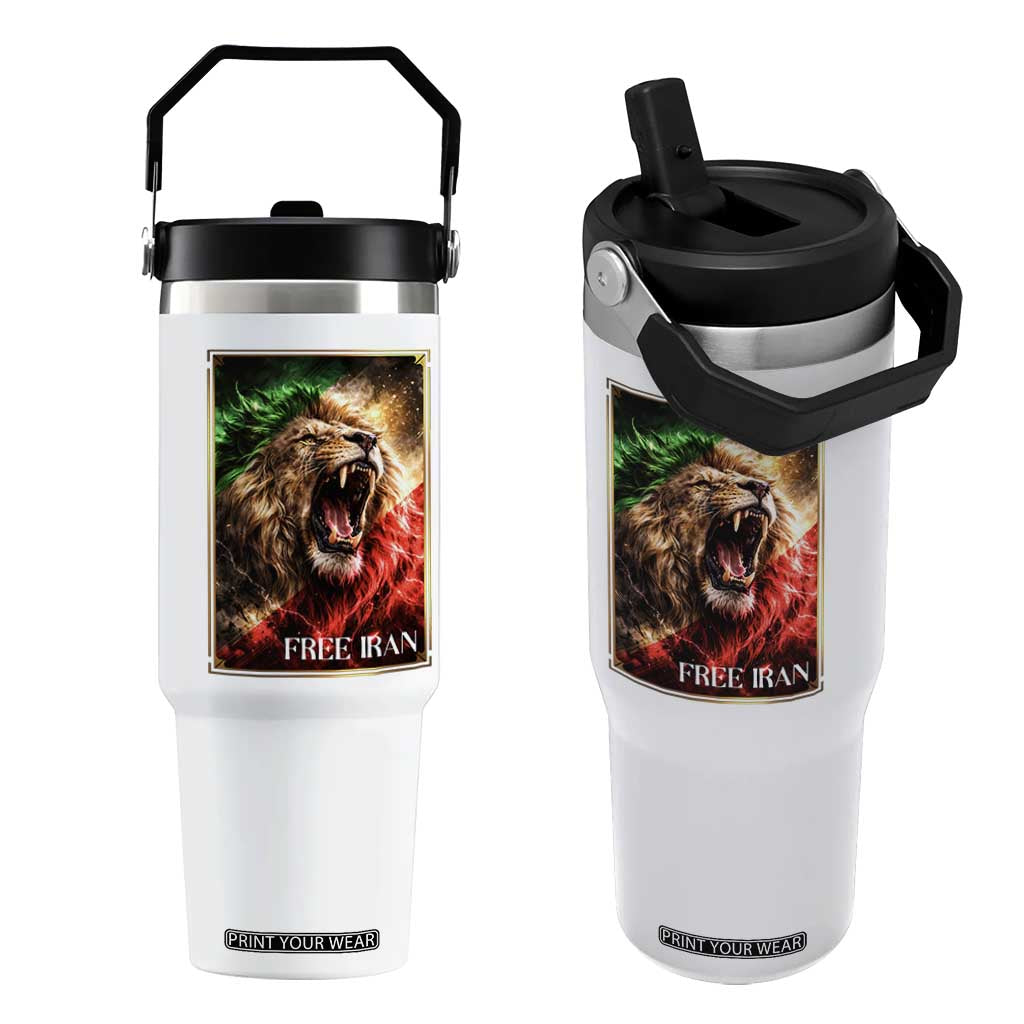 Free Iran Lion Flip Straw Tumbler Freedom Resistance Solidarity Movement Gift TS12 One Size: 30 oz White Print Your Wear