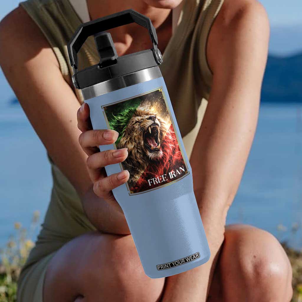 Free Iran Lion Flip Straw Tumbler Freedom Resistance Solidarity Movement Gift TS12 One Size: 30 oz Light Blue Print Your Wear