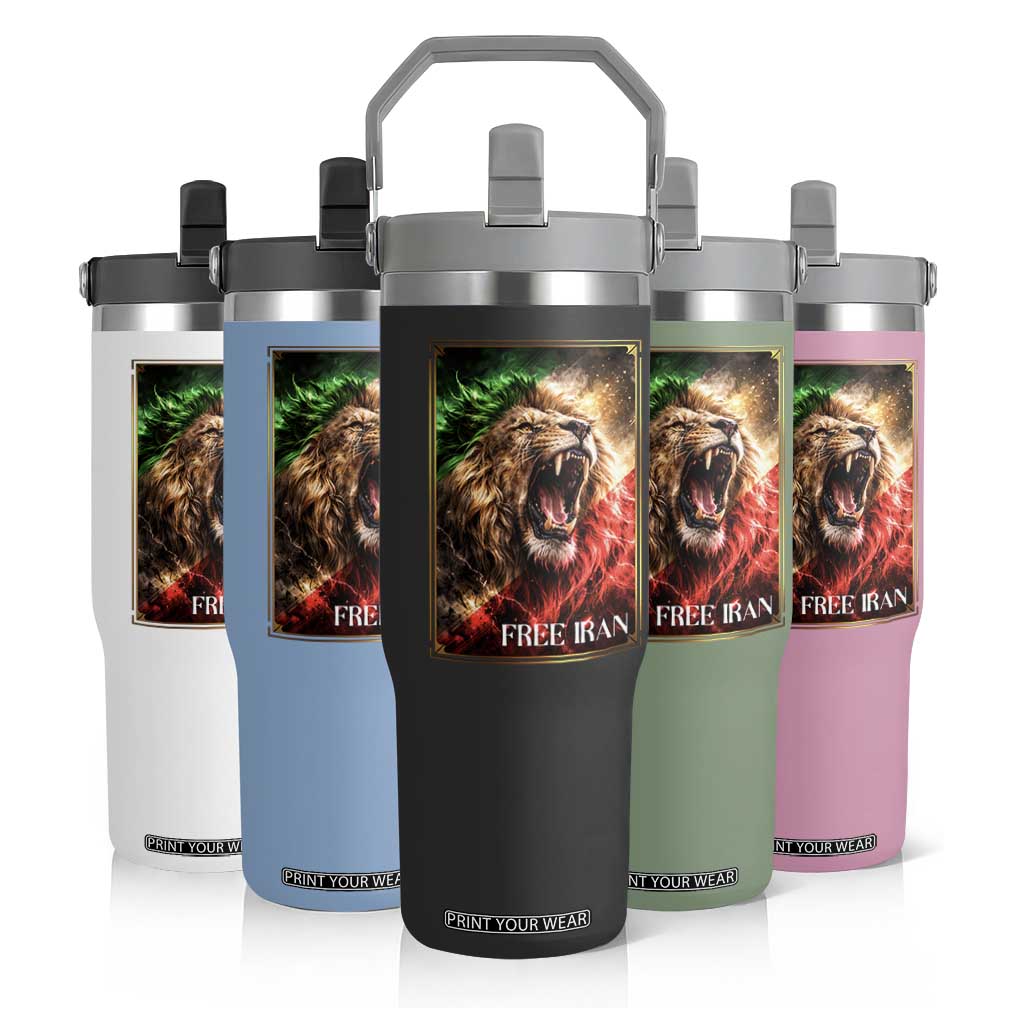 Free Iran Lion Flip Straw Tumbler Freedom Resistance Solidarity Movement Gift TS12 Print Your Wear