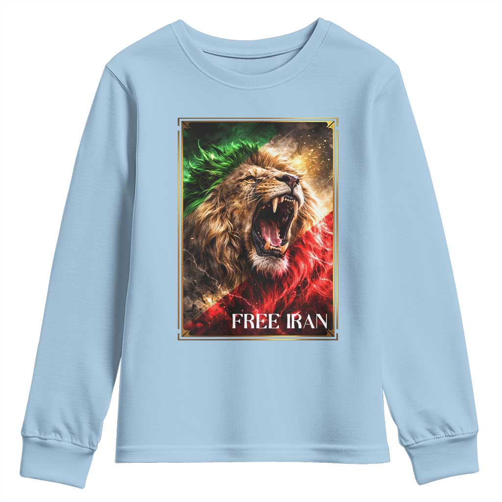 Free Iran Lion Youth Sweatshirt Freedom Resistance Solidarity Movement Gift TS12 Light Blue Print Your Wear