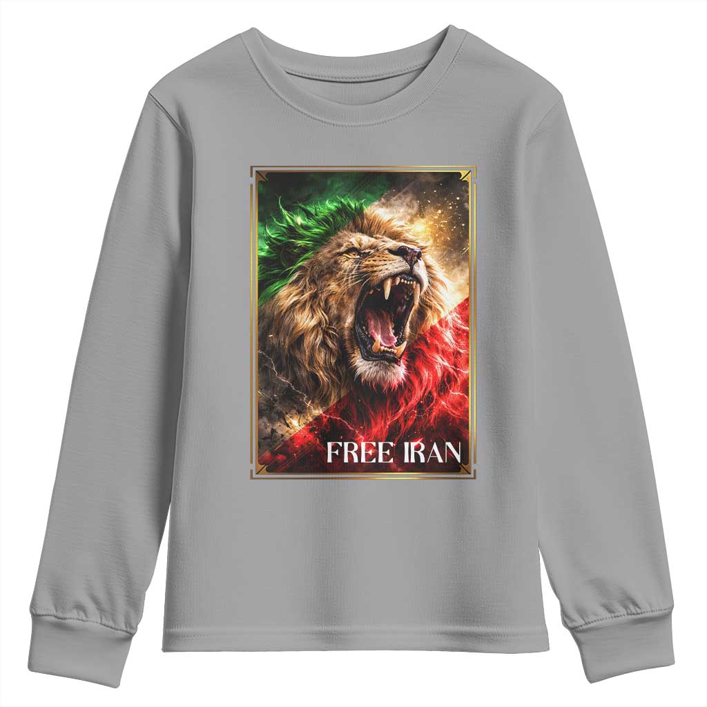 Free Iran Lion Youth Sweatshirt Freedom Resistance Solidarity Movement Gift TS12 Sport Gray Print Your Wear