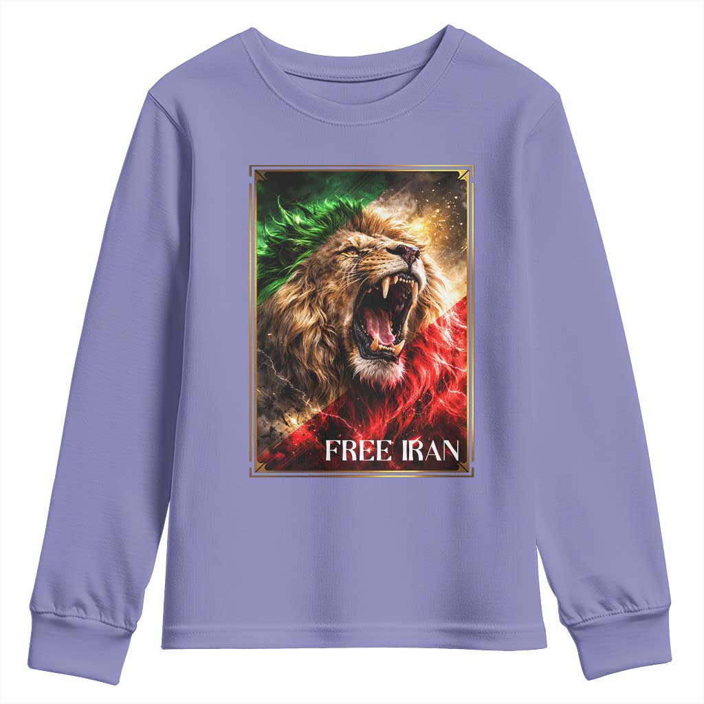 Free Iran Lion Youth Sweatshirt Freedom Resistance Solidarity Movement Gift TS12 Violet Print Your Wear