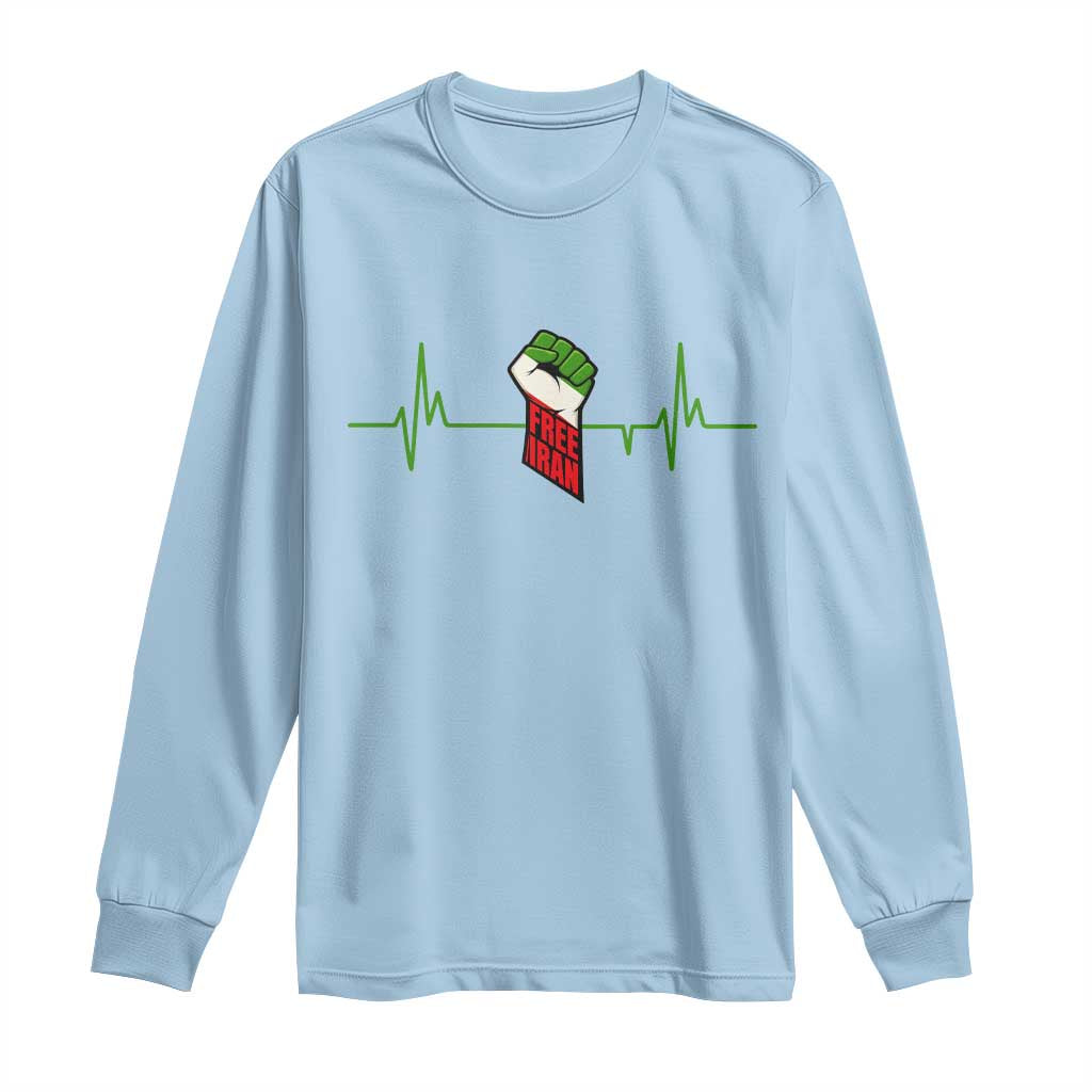 Free Iran Long Sleeve Shirt Patriotic Heartbeat Flag Movement Gift TS12 Light Blue Print Your Wear