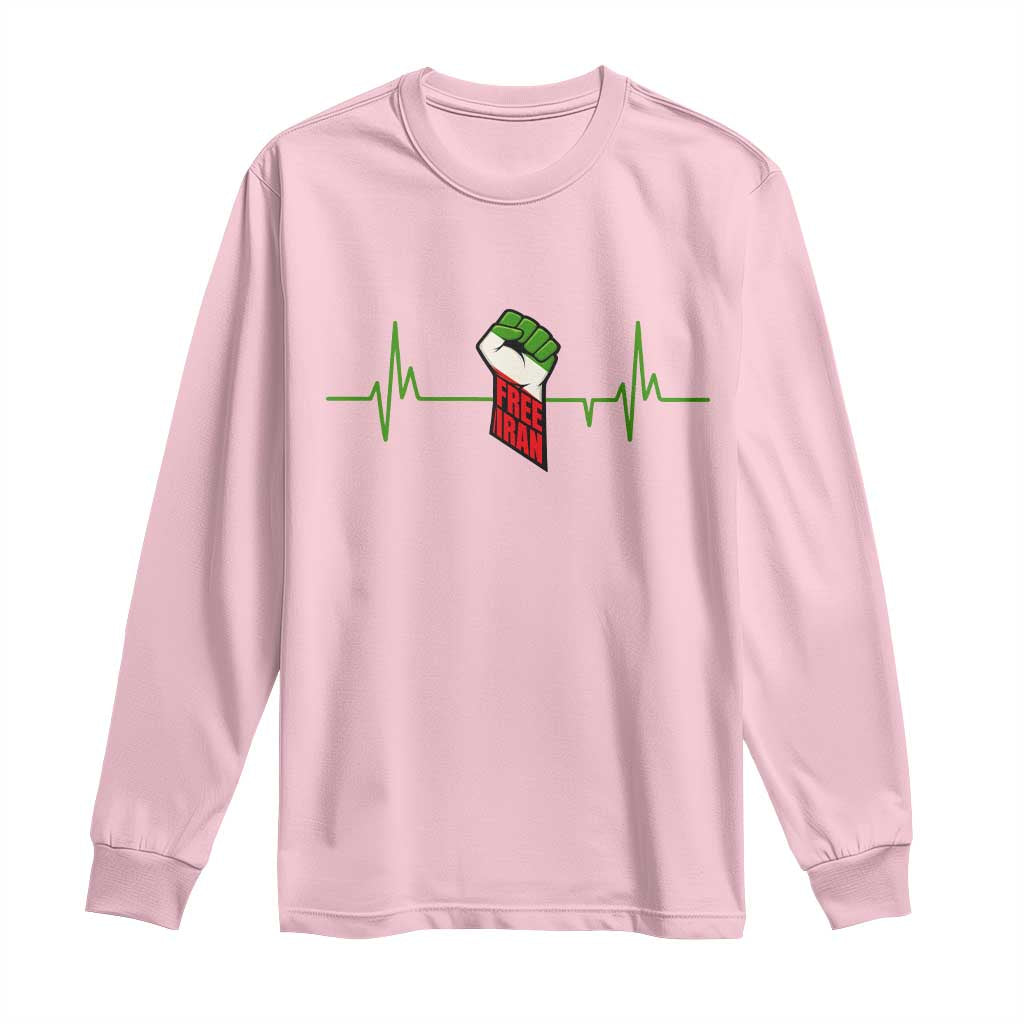 Free Iran Long Sleeve Shirt Patriotic Heartbeat Flag Movement Gift TS12 Light Pink Print Your Wear