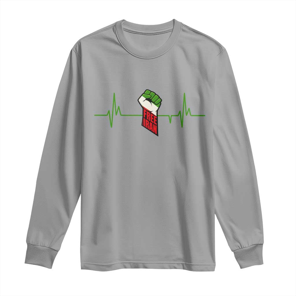 Free Iran Long Sleeve Shirt Patriotic Heartbeat Flag Movement Gift TS12 Sport Gray Print Your Wear