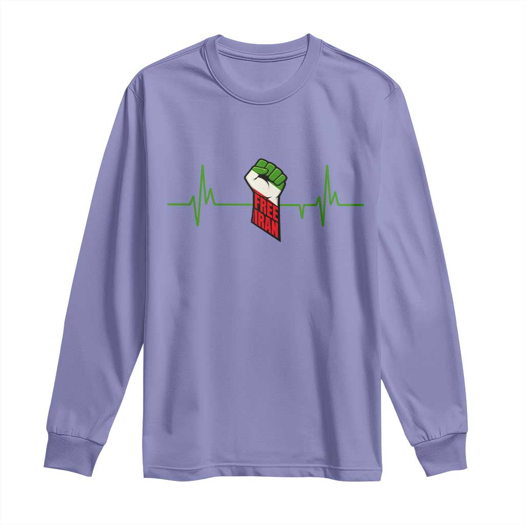 Free Iran Long Sleeve Shirt Patriotic Heartbeat Flag Movement Gift TS12 Violet Print Your Wear
