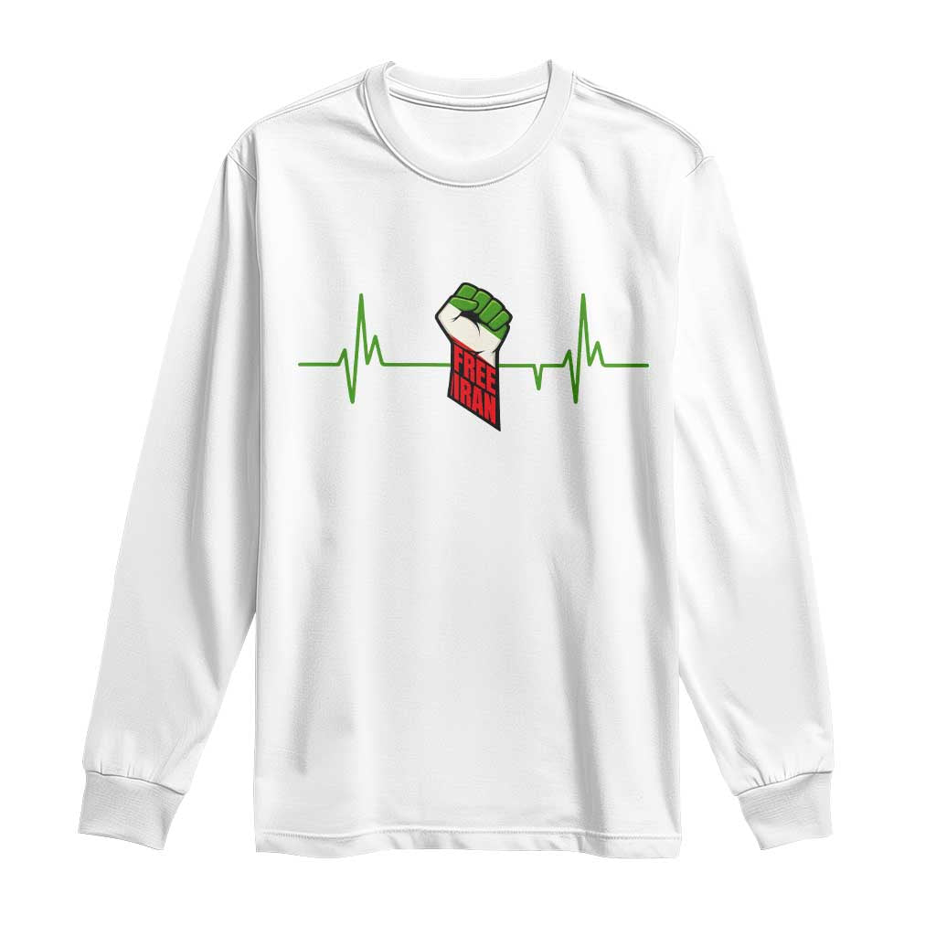 Free Iran Long Sleeve Shirt Patriotic Heartbeat Flag Movement Gift TS12 White Print Your Wear