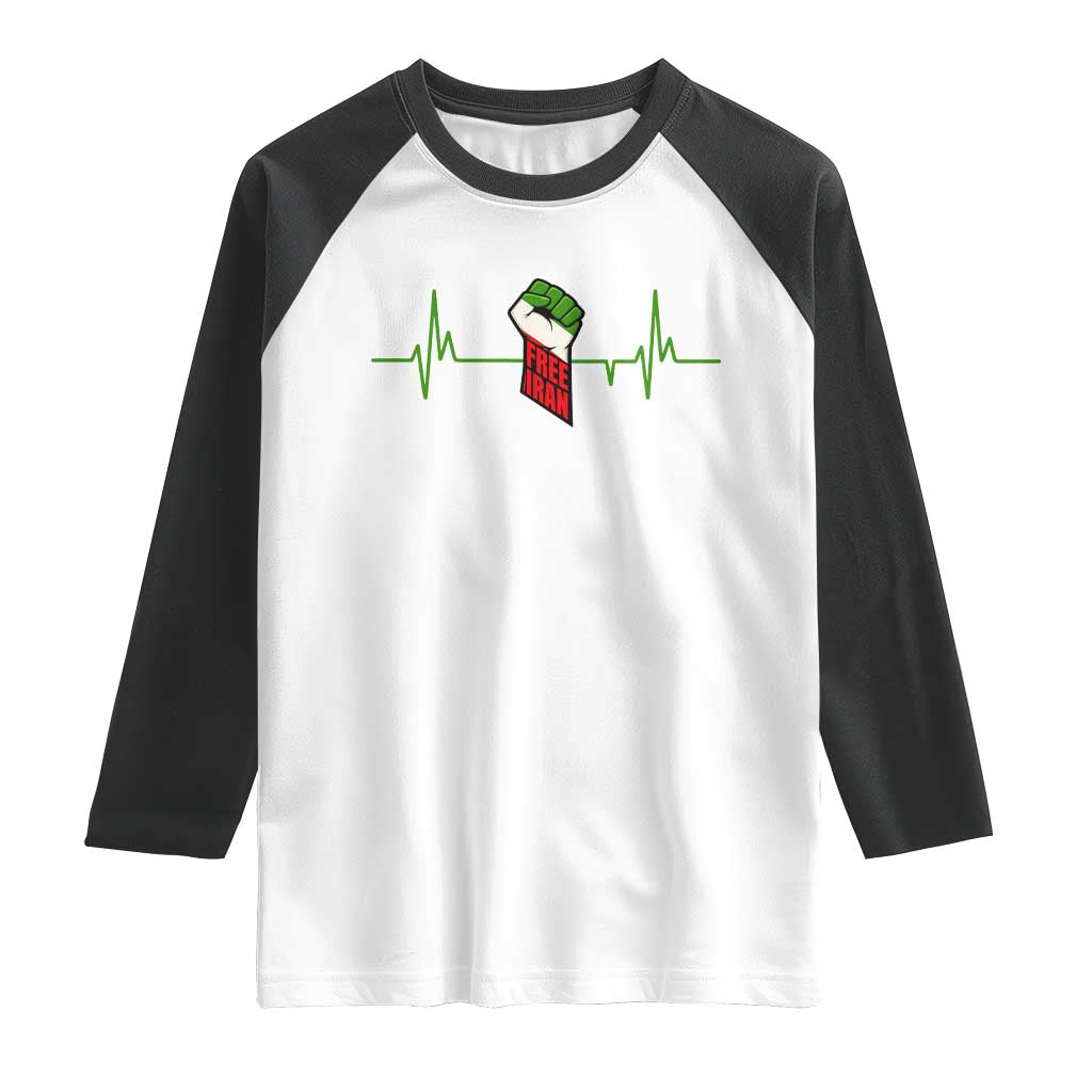 Free Iran Raglan Shirt Patriotic Heartbeat Flag Movement Gift TS12 White Black Print Your Wear